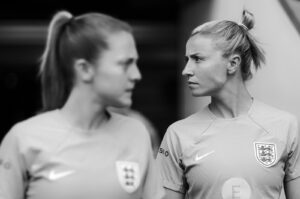 England's Leah Williamson (R) at Carrow Road, Norwich, England, July 11, 2024. (Getty Images Photo)