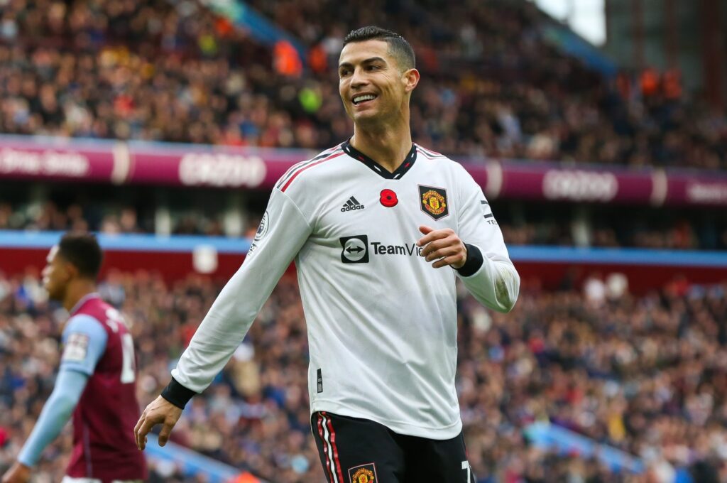 Manchester United's Cristiano Ronaldo reacts during the Premier League match at Villa Park, Birmingham, U.K., Nov. 6, 2022. (Getty Images Photo)