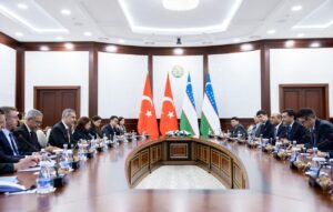 A view of a meeting of Foreign Minister Hakan Fidan and Uzbekistan's Foreign Minister Bakhtiyor Saidov, Tashkent, Uzbekistan, Sept. 12, 2024. (IHA Photo)