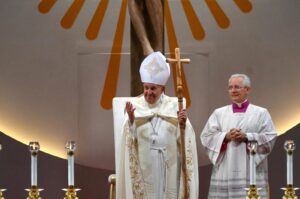 Pope Francis leads a holy Mass at the National Stadium in Singapore, Sept. 12, 2024. (EPA Photo)