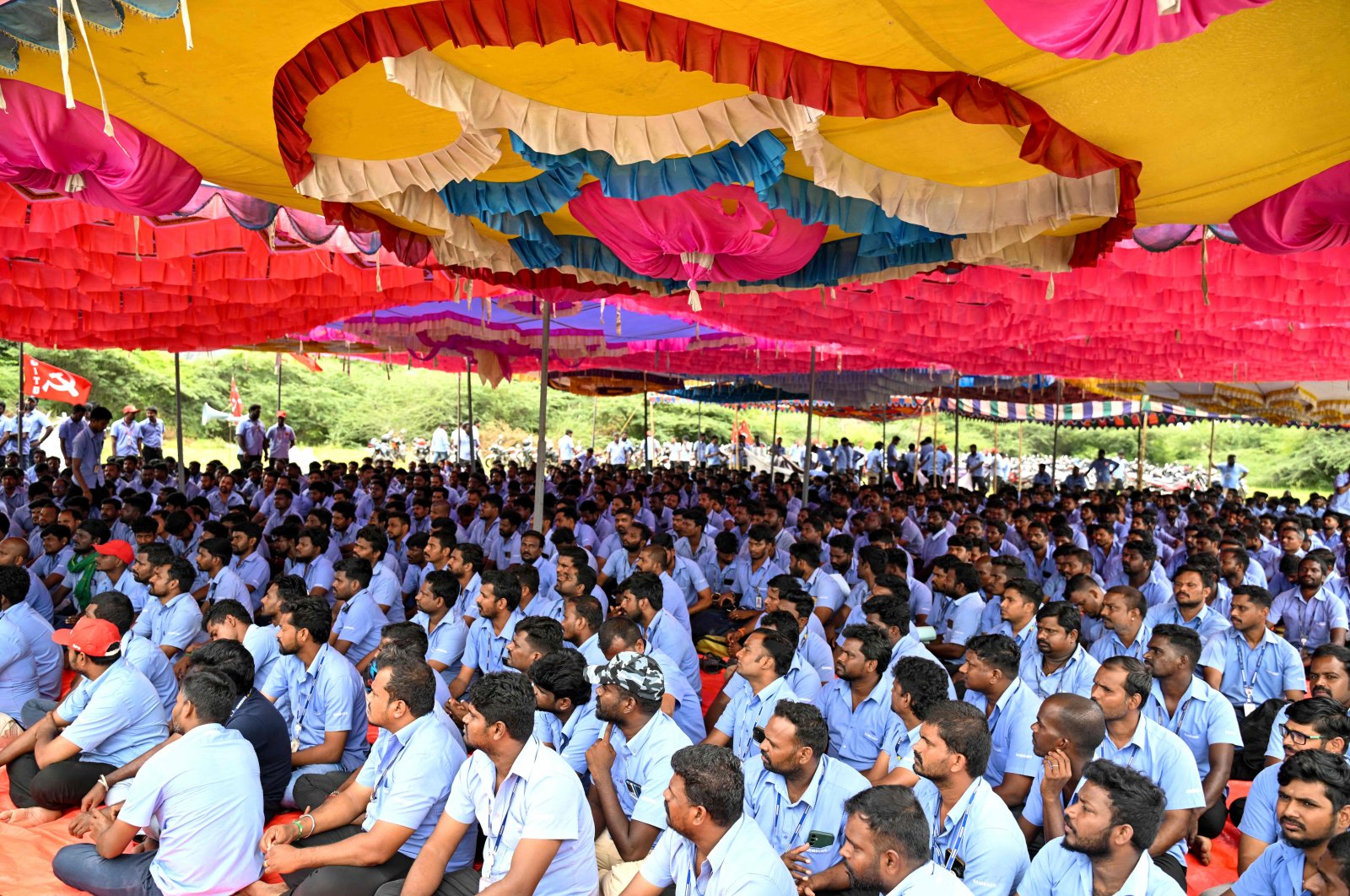 Workers stage a protest to demand higher wages and recognition of their union at Samsung India's plant in Sriperumbudur, near Chennai, India, Sept. 11, 2024. (Reuters Photo)