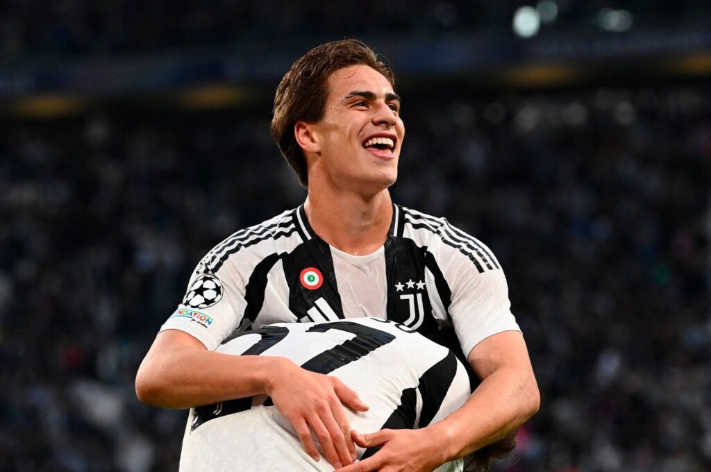 Juventus' Turkish forward Kenan Yildiz celebrates scoring his team's first goal during the UEFA Champions League match against PSV Eindhoven, Turin, Italy, Sept. 17, 2024. (AFP Photo)