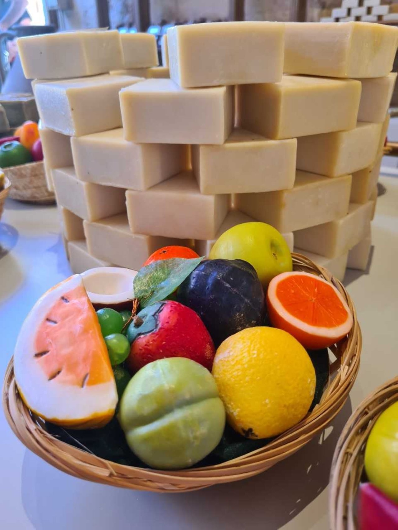 346670 Fruit-shaped soap for sale at the shop at Soap and Molasses Museum, Gaziantep, southeastern Türkiye, Sept. 17, 2024. (Photo by Klaus Jurgens)