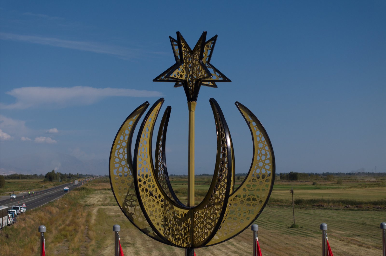 The Dilucu Martyrs' Monument, a memorial honoring the 13 police officers martyred in a 2015 bomb attack by the PKK terrorist organization, unveiled during a ceremony in Iğdır, eastern Türkiye, Sept. 14, 2024. (AA Photo)