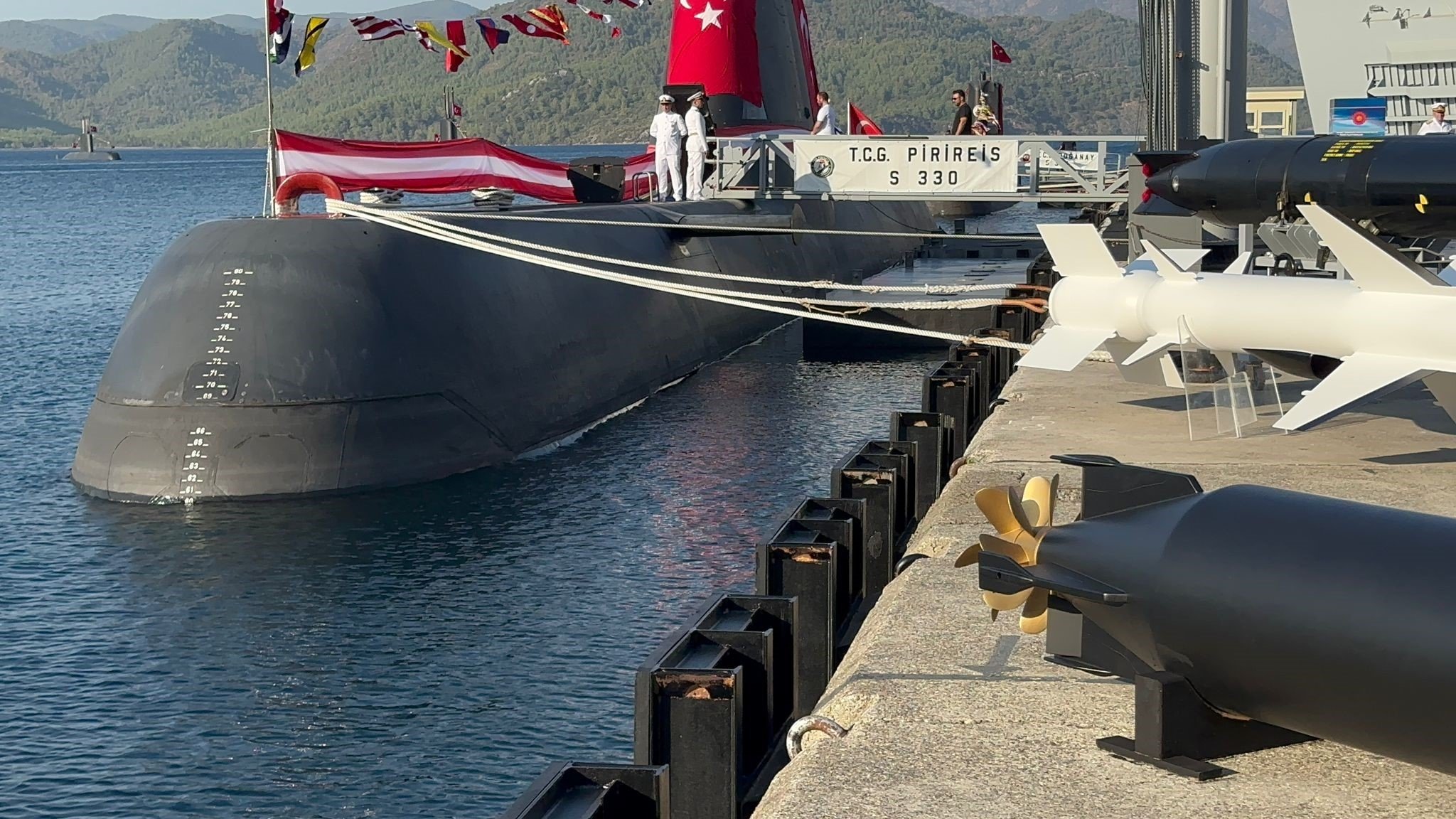 346981 A view of the Piri Reis submarine docked at a port, Muğla, southwestern Türkiye, Aug. 24, 2024. (İHA Photo)