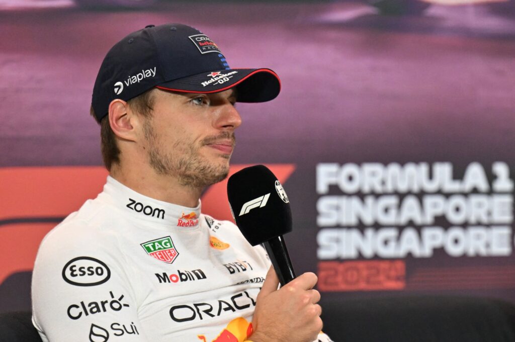 Red Bull's Max Verstappen during a post-race news conference after finishing second place in the Singapore Grand Prix, Singapore, Sept. 22, 2024. (Reuters Photo)