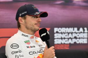 Red Bull's Max Verstappen during a post-race news conference after finishing second place in the Singapore Grand Prix, Singapore, Sept. 22, 2024. (Reuters Photo)