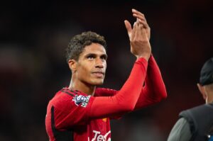Raphael Varane celebrates Manchester United's win after the English Premier League match between Manchester United and Wolverhampton Wanderers, Manchester, U.K., Aug. 14, 2023. (EPA Photo)