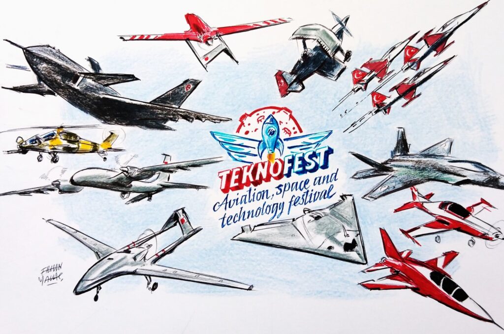"Teknofest plays a vital role in advancing Türkiye's national technology and inspiring a new generation of innovators." (Illustration by Erhan Yalvaç)