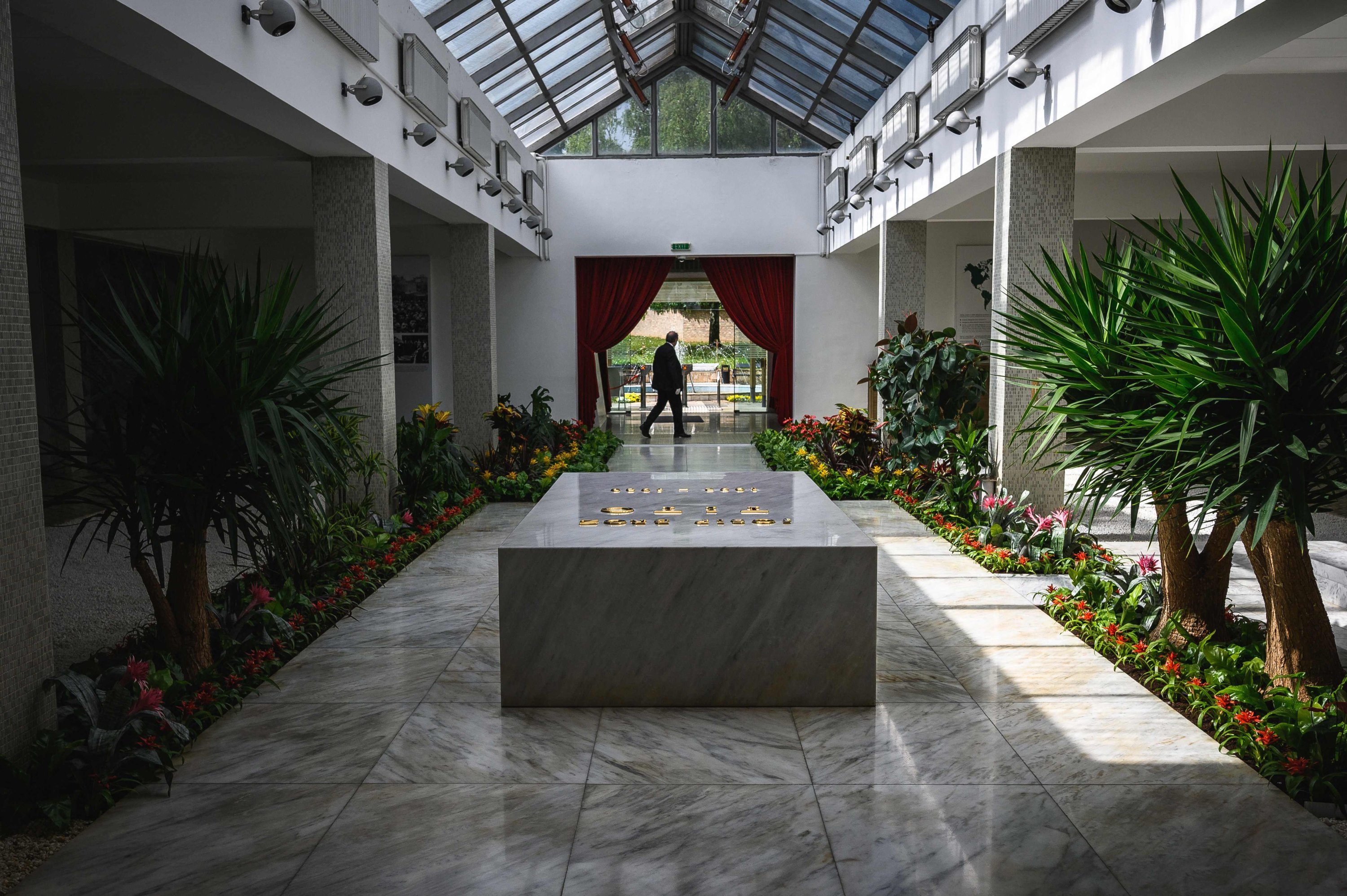 349572 A security staff walks past the tomb of Josip Broz Tito (1892-1980), former president of communist Yugoslavia, at his resting place inside of the