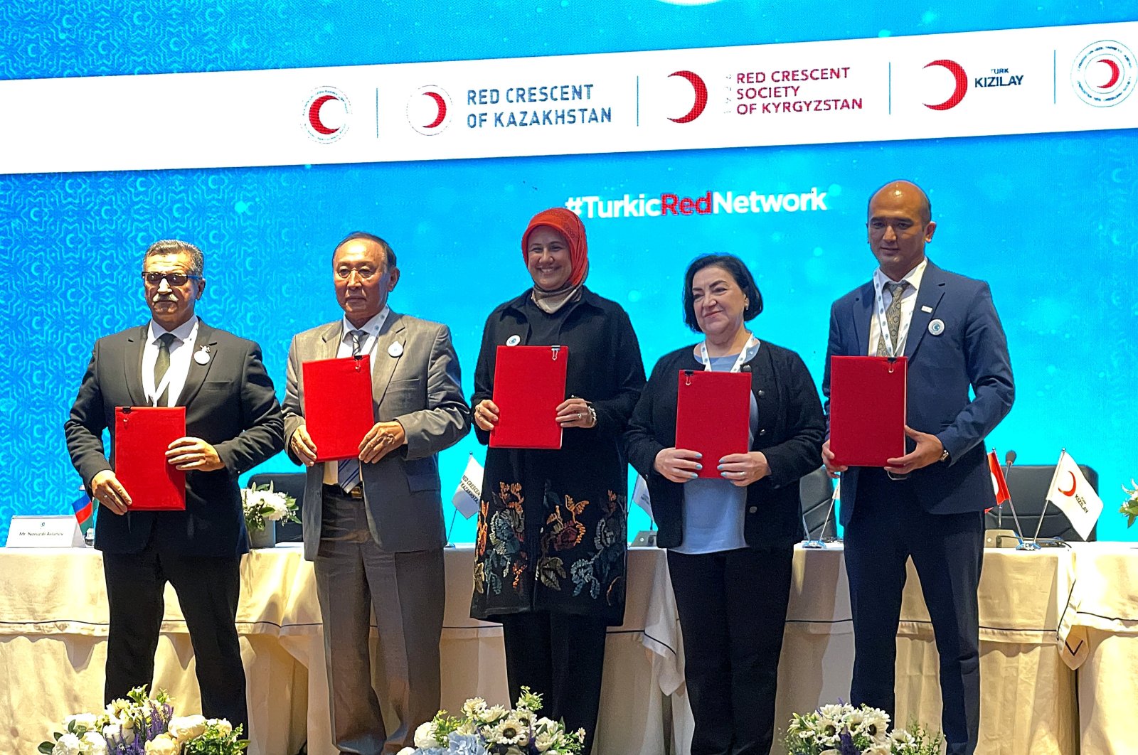 Red Crescent leaders from the Organization of Turkic States sign a humanitarian aid cooperation agreement, Bishkek, Kyrgyzstan, Oct. 10, 2024. (AA Photo)