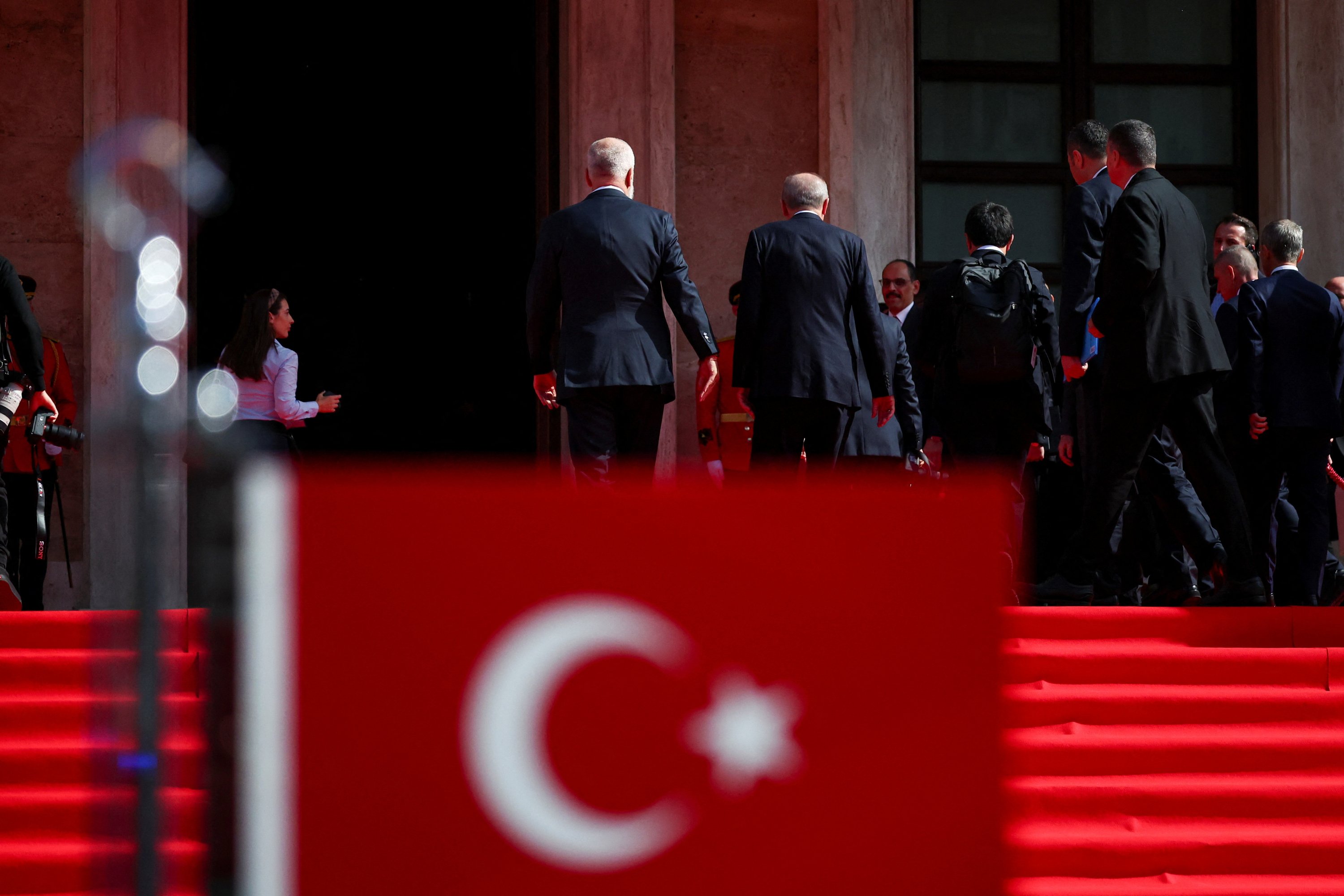 351034 President Recep Tayyip Erdoğan walks with Albania's Prime Minister Edi Rama, Tirana, Albania, Oct. 10, 2024. (Reuters Photo)