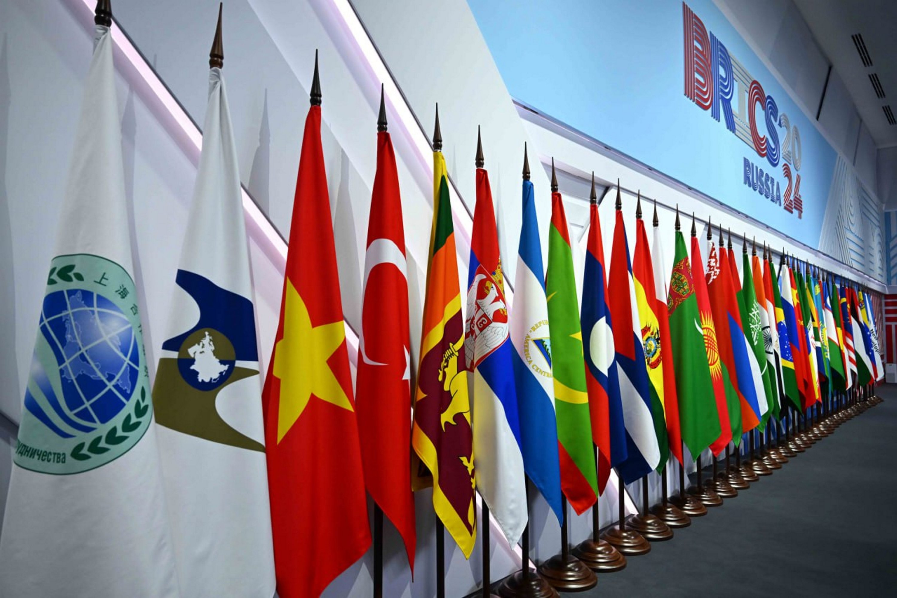 352062 The flags of the BRICS members and guest participant countries are displayed at the BRICS summit, Kazan, Tatarstan, Russia, Oct. 24, 2024. (AA Photo)
