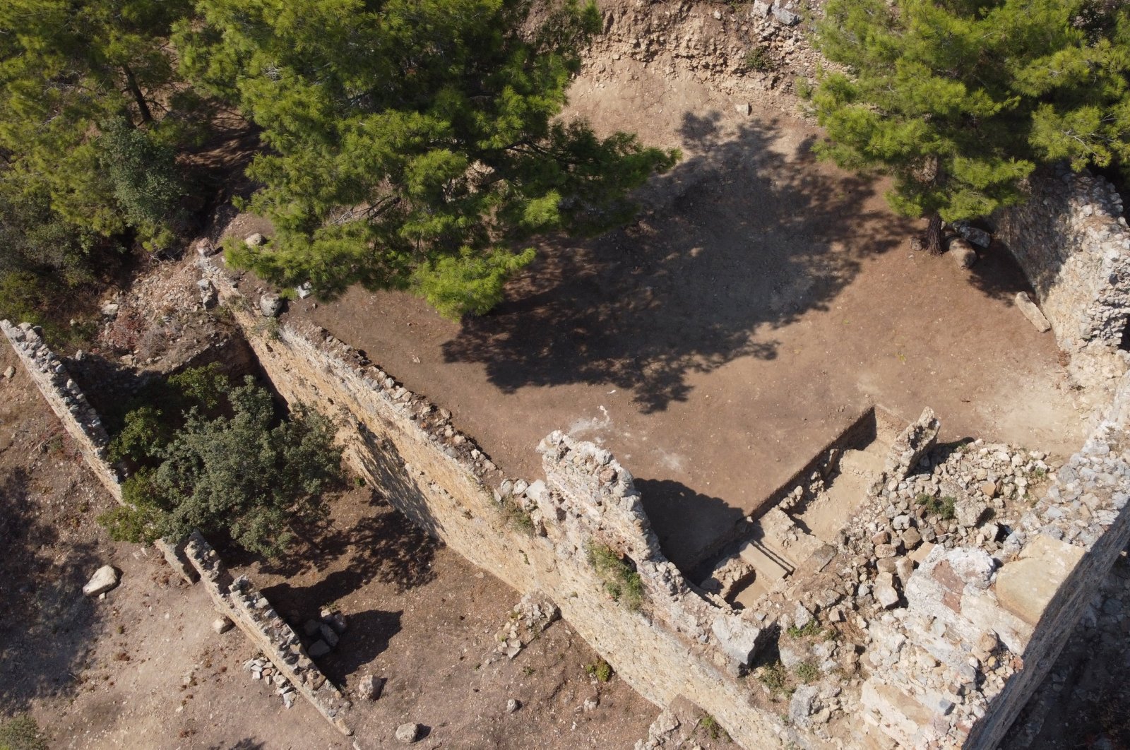 Aerial view showcasing the remains of the ancient theater in Syedra, Alanya, Türkiye, Oct. 27, 2024. (AA Photo)