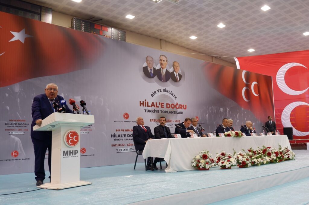 MHP deputy chair Semih Yalçın speaks at his party's event, Erzurum, eastern Türkiye, Oct. 29, 2024. (İHA Photo)