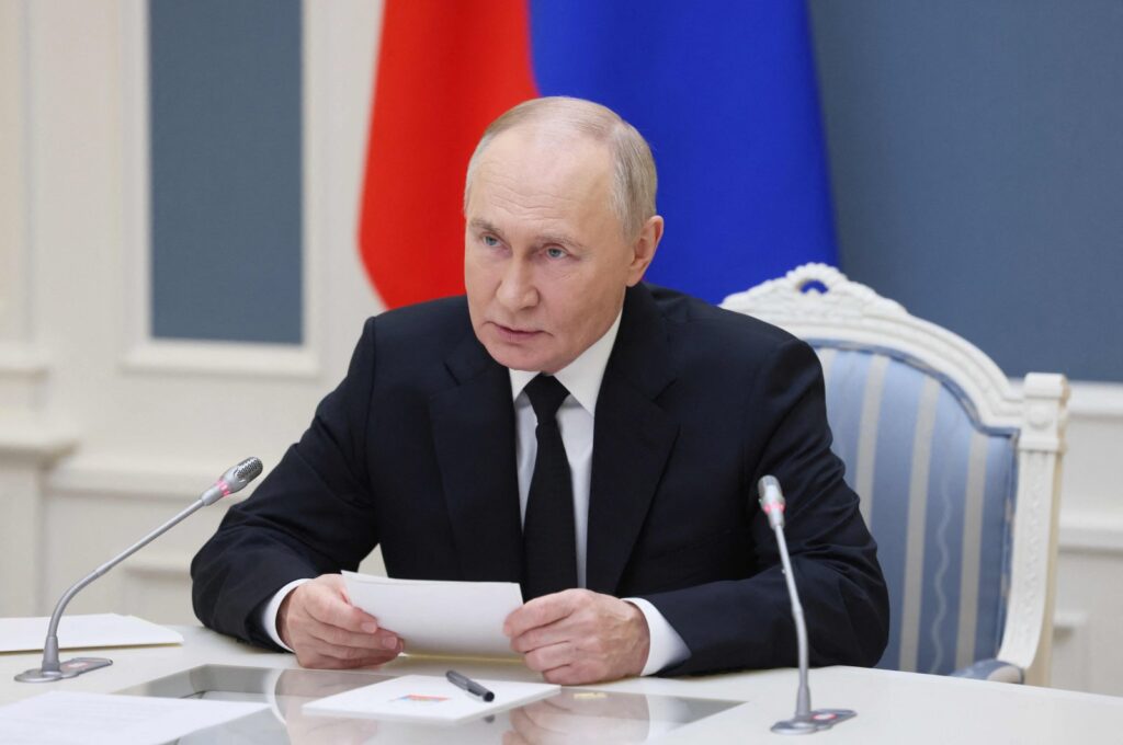 In this pool photograph distributed by the Russian state agency Sputnik, Russia's President Vladimir Putin holds an exercise of the strategic deterrence forces via a video link at the Kremlin in Moscow, Oct. 29, 2024. (AFP Photo)