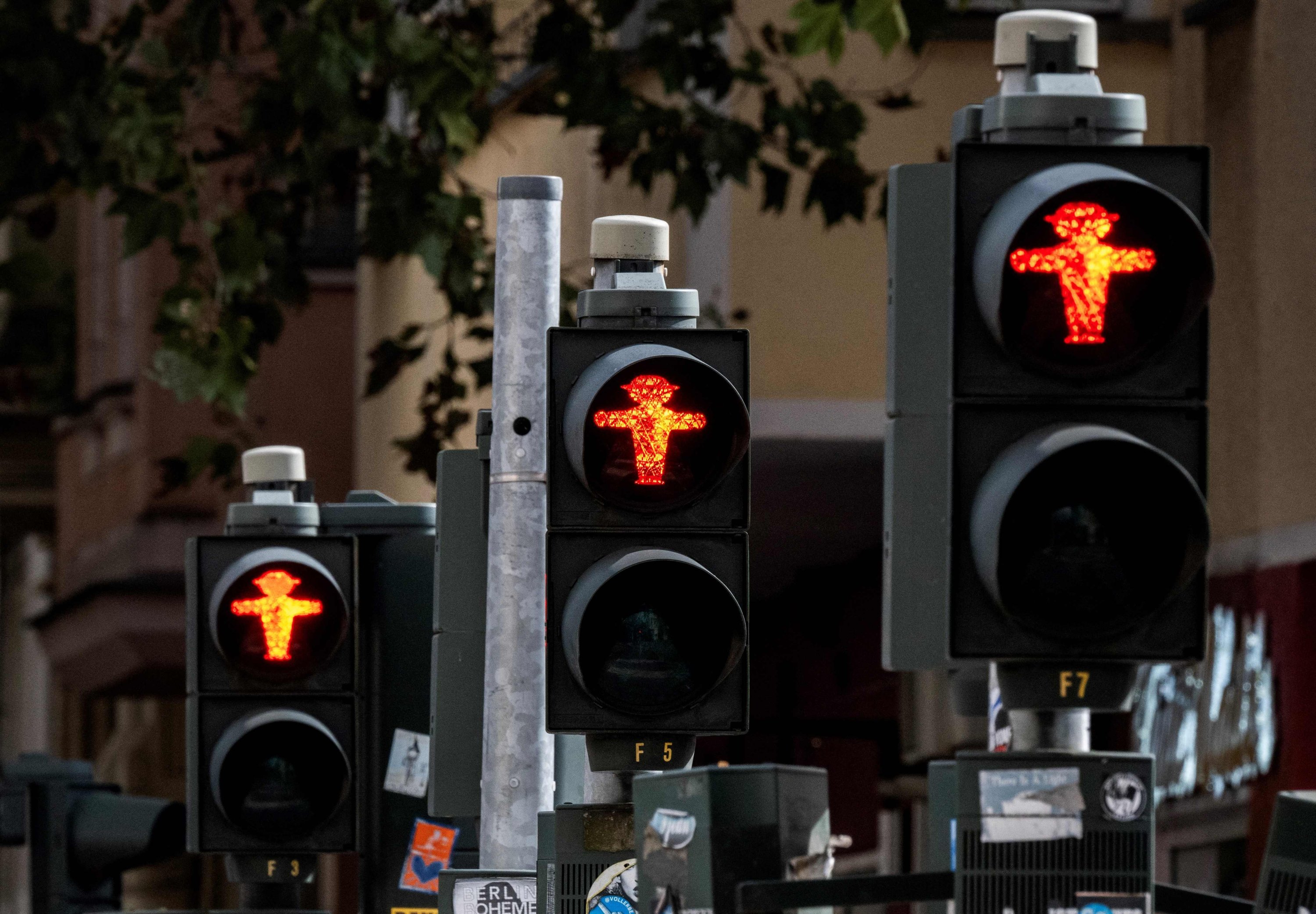 353520 A row of pedestrian traffic signals featuring the former East German