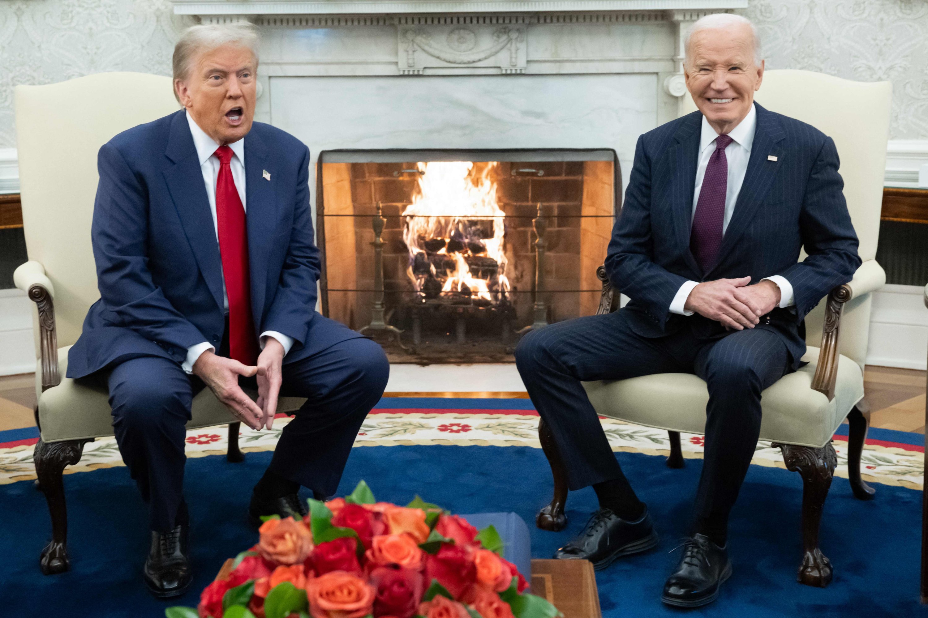 354891 U.S. President Joe Biden (R) and President-elect Donald Trump during a meeting in the Oval Office of the White House in Washington, DC, U.S., Nov. 13, 2024. (AFP Photo)