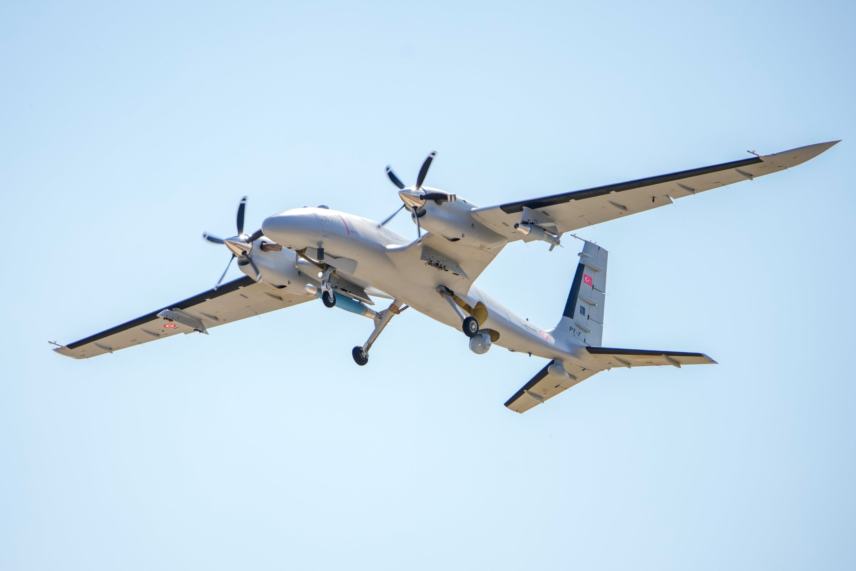 357556 The Baykar-made unmanned combat aerial vehicle Akıncı is seen in the air over northwestern Tekirdağ province, Türkiye, Sept. 26, 2024. (AA Photo)