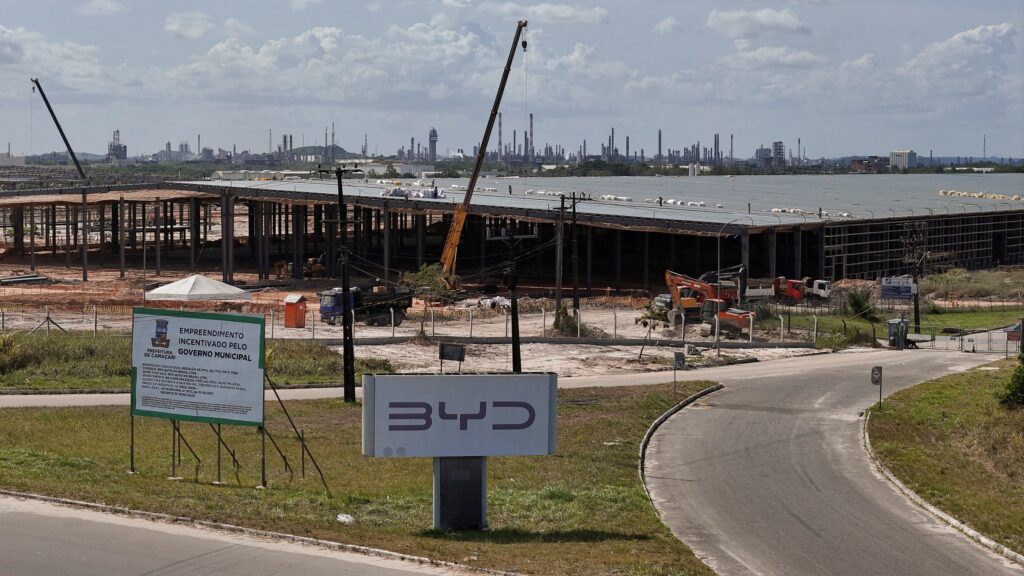 A drone view shows BYD's new electric vehicle factory's construction site, Camacari, Brazil, Dec. 26, 2024. (Reuters Photo)