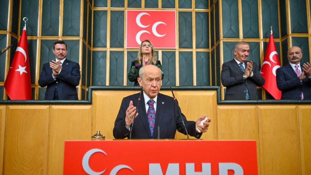 Nationalist Movement Party (MHP) leader Devlet Bahçeli speaks at his party's parliamentary group meeting, in the capital Ankara, Türkiye, Jan. 14, 2025. (İHA Photo)