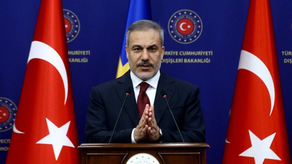 Foreign Minister Hakan Fidan speaks during a joint news conference with Sweden's Foreign Minister Maria Malmer Stenergard and Sweden's Minister of Justice Gunnar Strommer (both not pictured) in Ankara, Turkey, Jan. 21, 2025. (Reuters Photo)