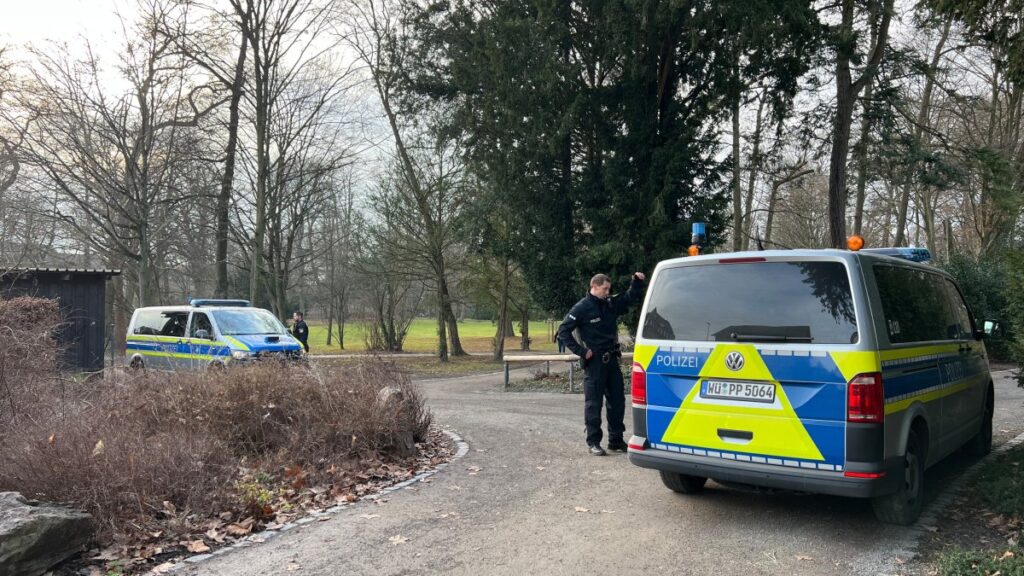 German police secure a park, where two people were killed in a knife attack, in Aschaffenburg, Jan. 22, 2025. (EPA Photo)