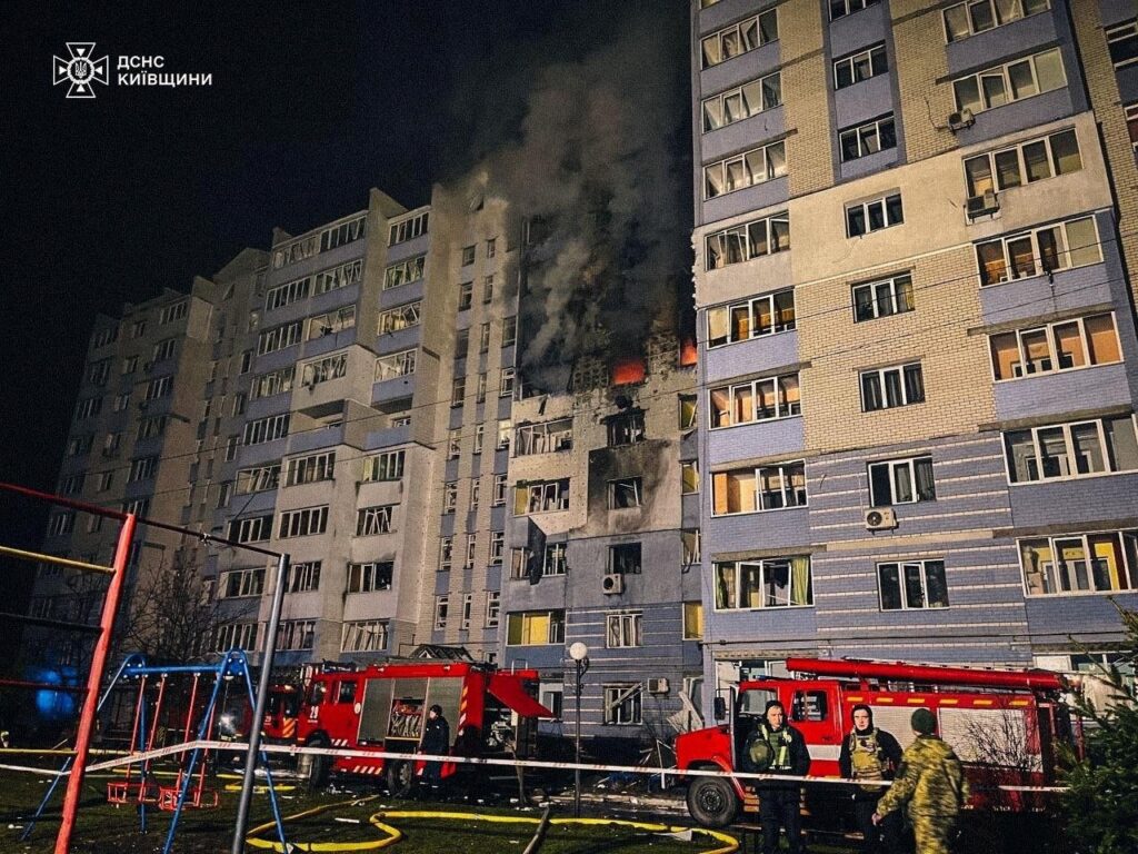 Firefighters work at a site of an apartment building damaged during a Russian drone strike, in the town of Hlevakha, Kyiv region, Ukraine, Jan. 24, 2025. (Reuters Photo)