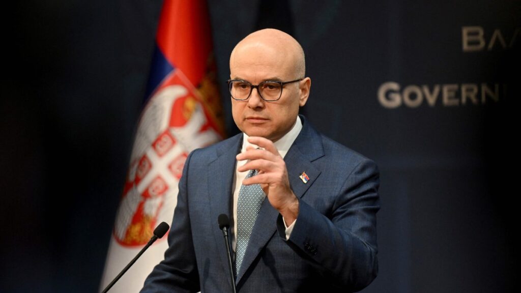 Serbian Prime Minister Milos Vucevic holds an extraordinary news conference announcing his resignation following months of mass demonstrations over the fatal collapse of a train station roof in November, in Belgrade, Serbia, Jan. 28, 2025. (AFP Photo)