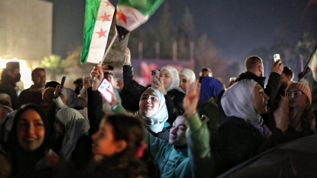 People celebrate in the streets after Syrian leader Ahmed al-Sharaa was named president to oversee a transitional period in Damascus, Syria, Jan. 29, 2025. (EPA Photo)