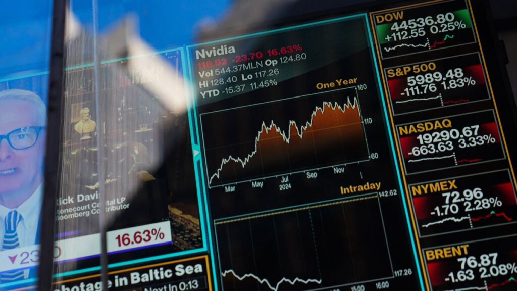 Television graphics are seen in the window of the Nasdaq headquarters in Times Square, New York City, U.S., Jan. 27, 2025. (AFP Photo)