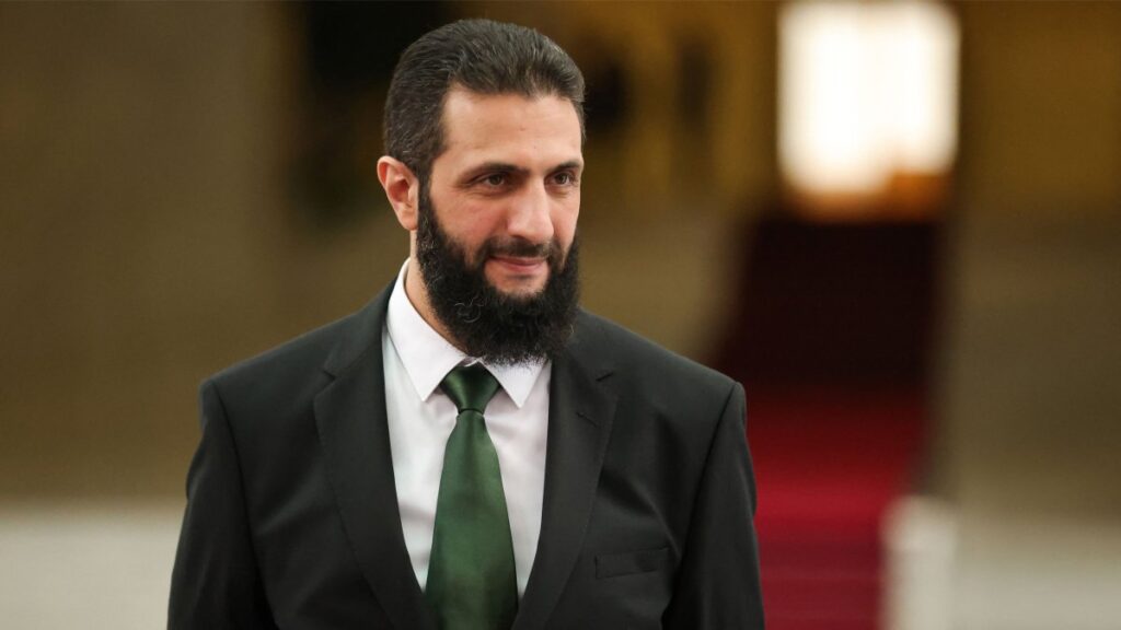 Syria's new leader Ahmed al-Sharaa waits for the arrival of Spain's foreign minister at the presidential palace, Damascus, Syria, Jan. 16, 2025. (AFP Photo)