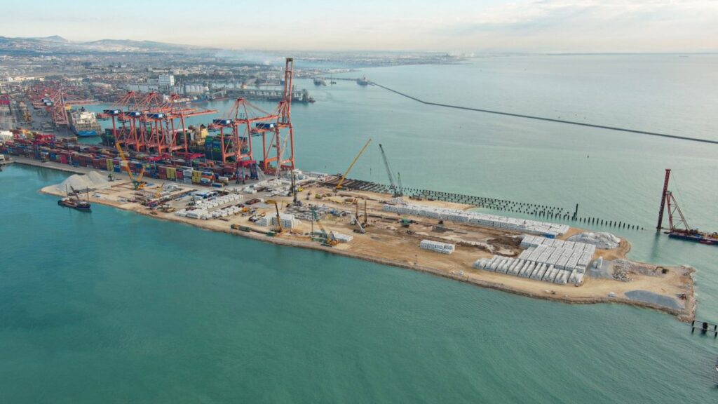 A view of a port in Mersin province as works on its expansion continue, southern Türkiye, Jan. 23, 2025. (IHA Photo)