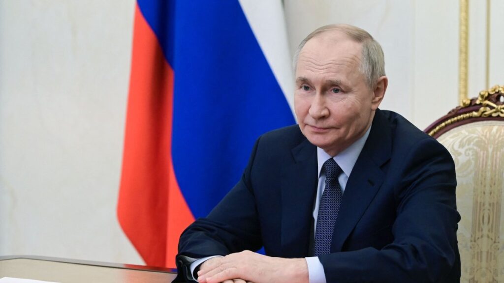 In this pool photograph distributed by the Russian state agency Sputnik, Russia's President Vladimir Putin chairs a Security Council meeting via videoconference at the Kremlin in Moscow on Feb. 7, 2025. (AFP Photo)