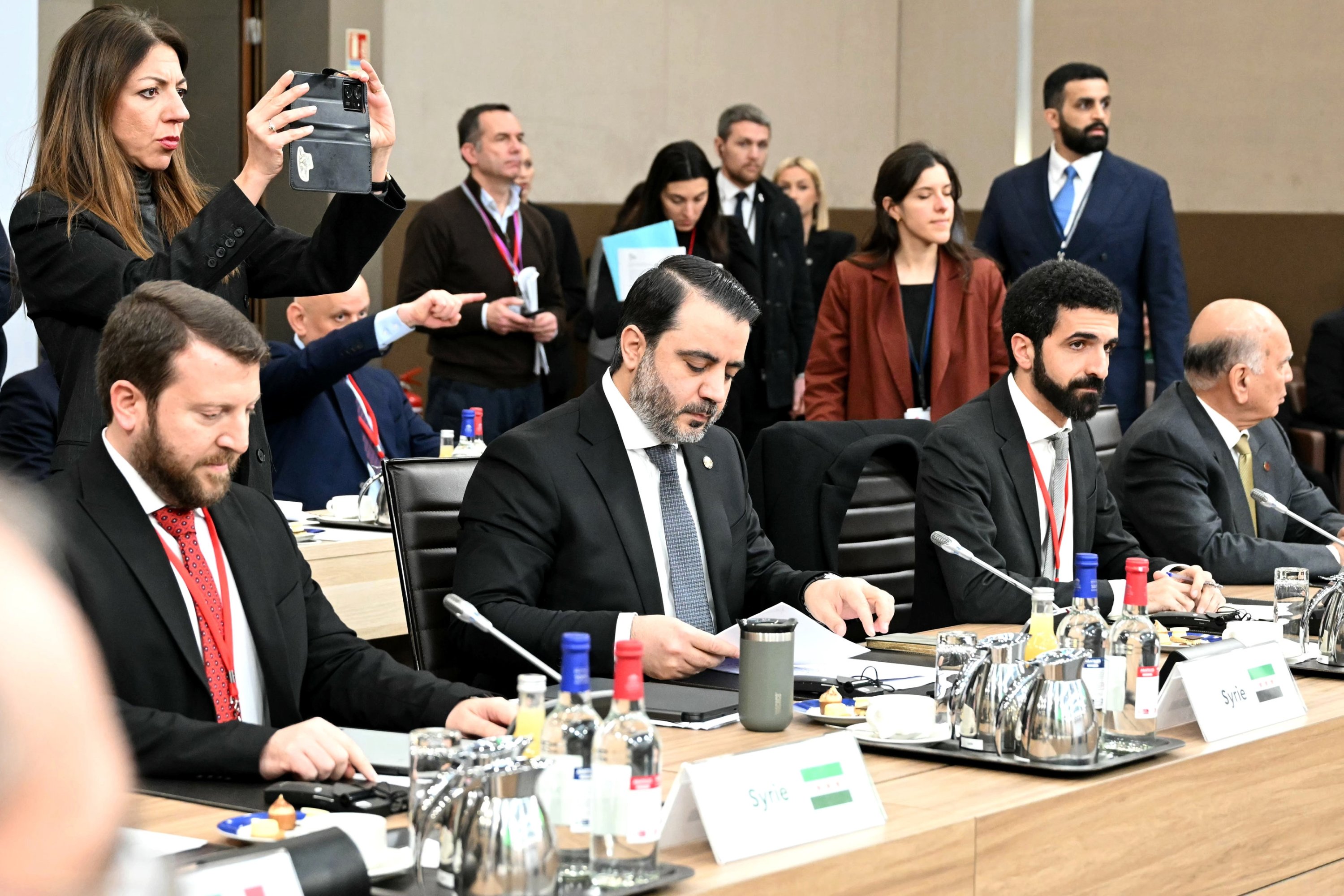 368500 Syria's Foreign Minister Asaad Hassan al-Shaibani (C) attends the International Conference on Syria in Paris, France, Feb. 13, 2025. (EPA Photo)