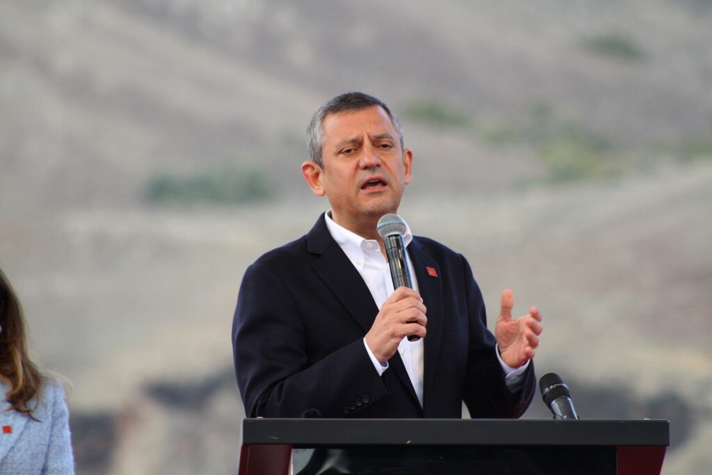 CHP leader Özgür Özel speaks at an event in Manisa, western Türkiye, Feb. 16, 2025. (İHA Photo)