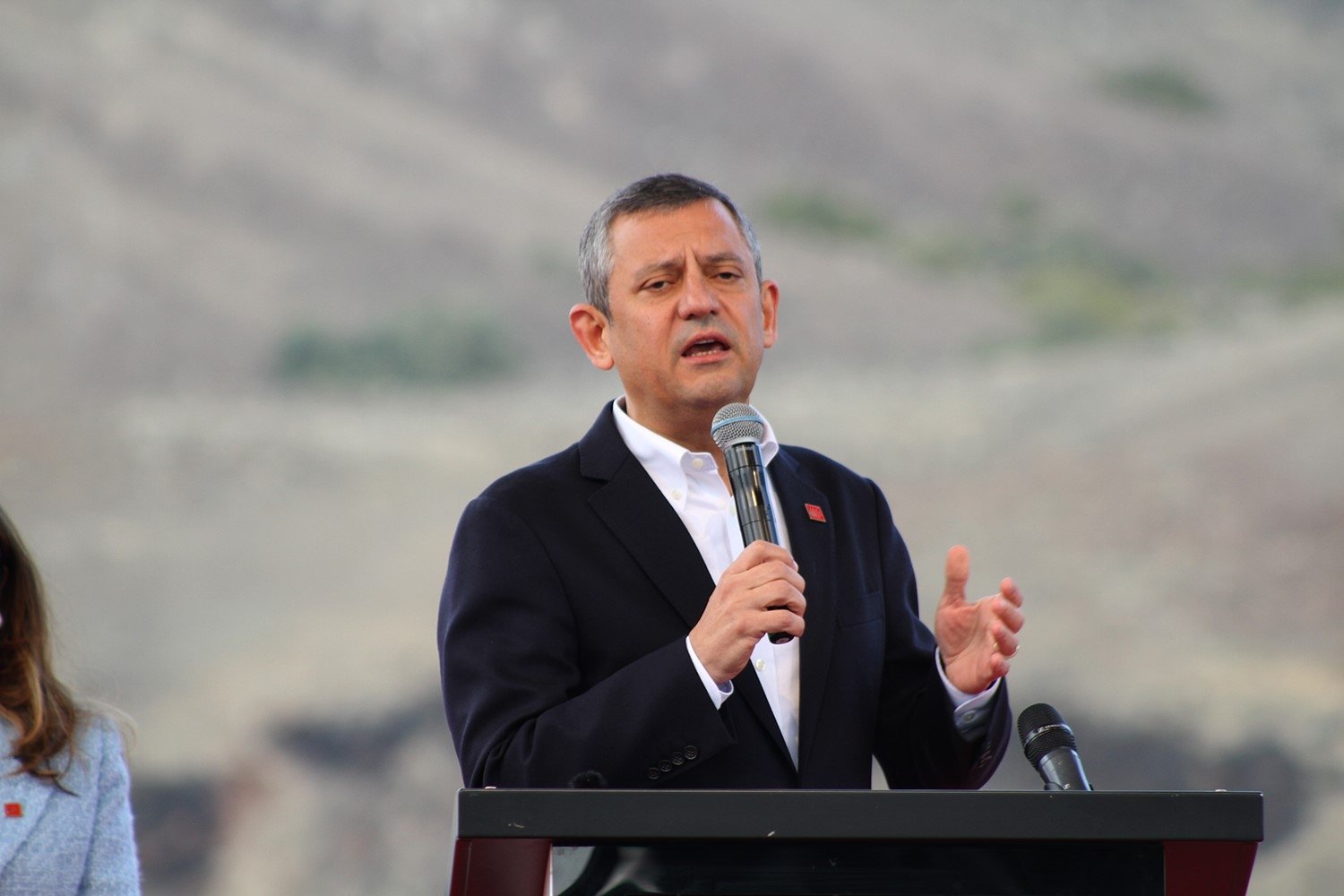 CHP leader Özgür Özel speaks at an event in Manisa, western Türkiye, Feb. 16, 2025. (İHA Photo)