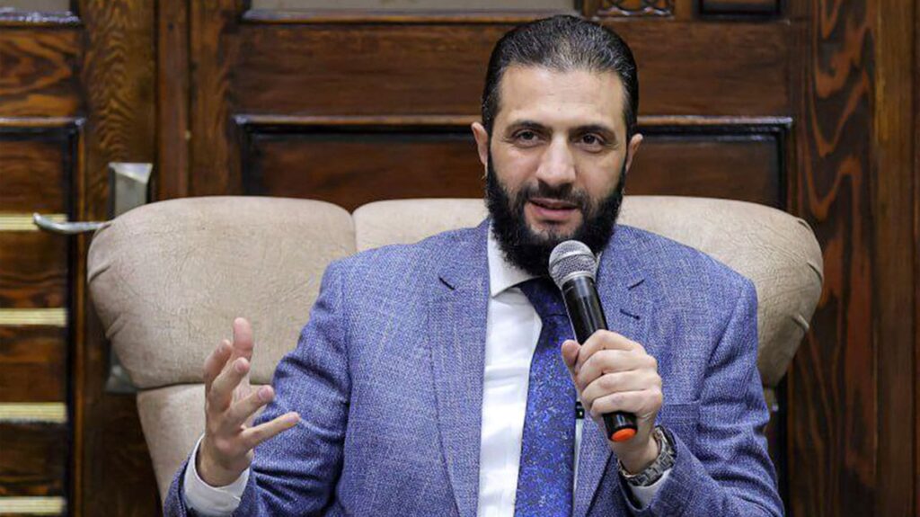 Syria's interim leader, Ahmed al-Sharaa, addresses a meeting in Idlib, Syria, Feb. 15, 2025, (AFP Photo)