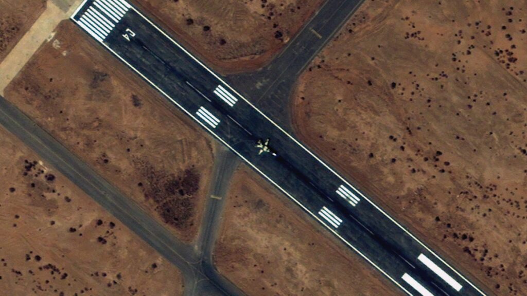 A satellite view of the Wadi Seidna air base, one of the Sudanese army's largest military hubs in Omdurman, northwest of capital Khartoum, Sudan.