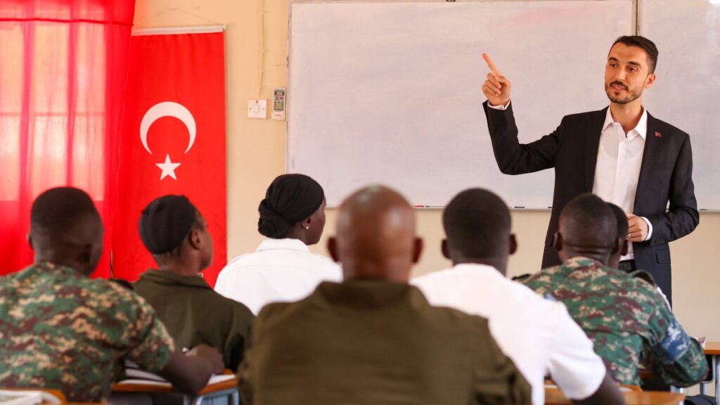 Gambian Armed Forces personnel learn Turkish at the Atatürk Classroom in the Gambia Armed Forces Training School, Fajara, Gambia, Feb. 13, 2025. (AA Photo)