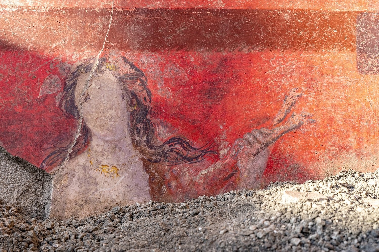 A general view of the site where a rare giant frieze has just been uncovered in the ancient city of Pompeii, Feb. 26, 2025. (Reuters Photo)