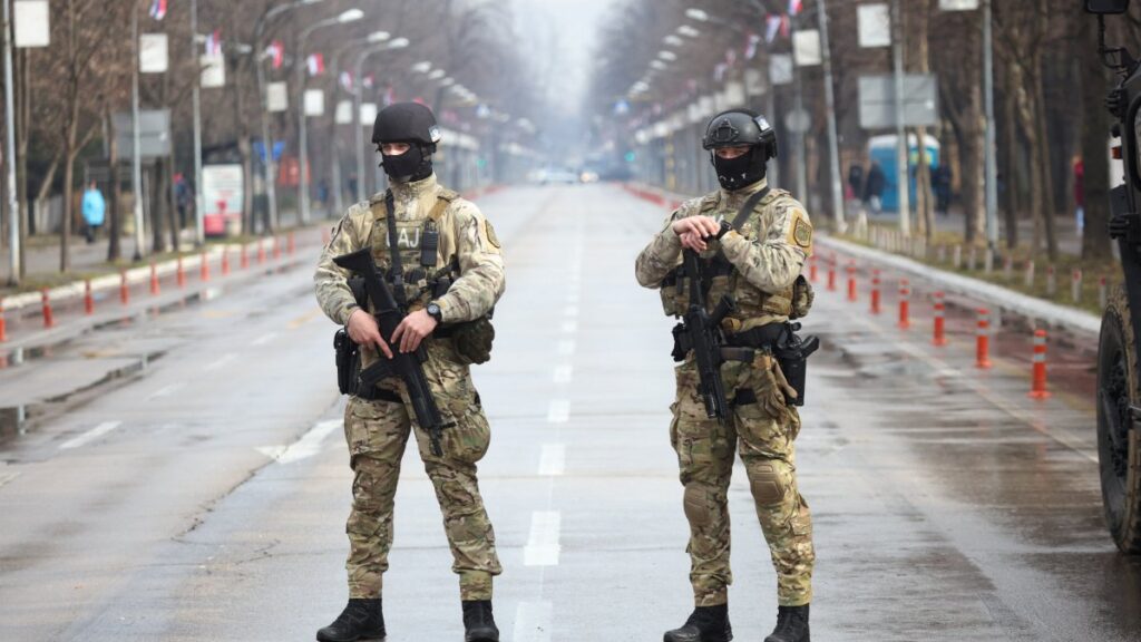 Bosnian Serb police forces secure an area during a protest in Banja Luka, Bosnia-Herzegovina, Feb.26, 2025. (Reuters Photo)