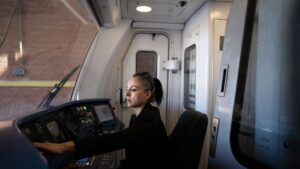 One of 14 female train operators in the Ankara metro, serving thousands daily, Ankara, Türkiye, March 5, 2025. (AA Photo)