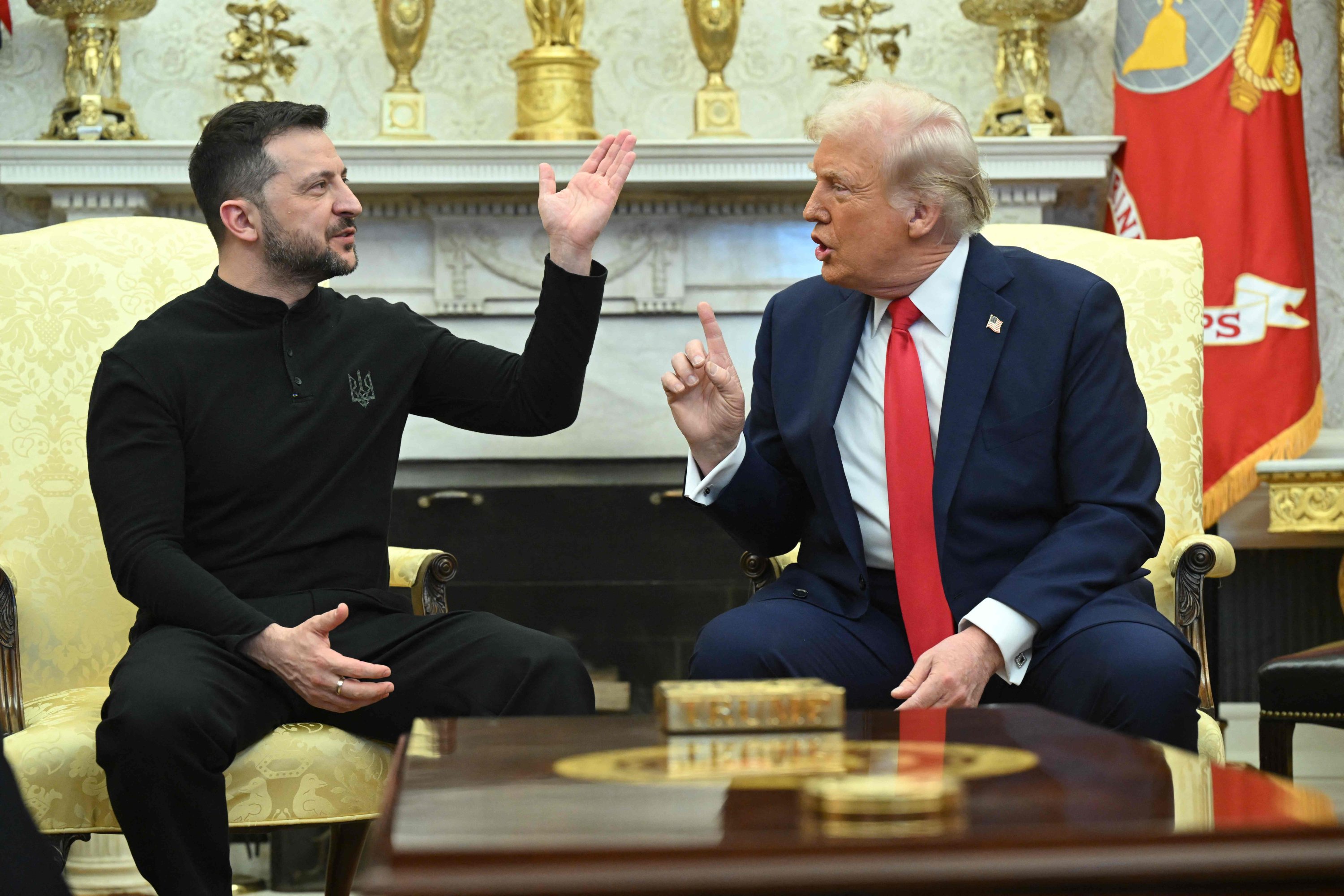 371930 U.S. President Donald Trump (R) and Ukrainian President Volodymyr Zelenskyy meet in the Oval Office of the White House, Washington, U.S., Feb. 28, 2025. (AFP Photo)