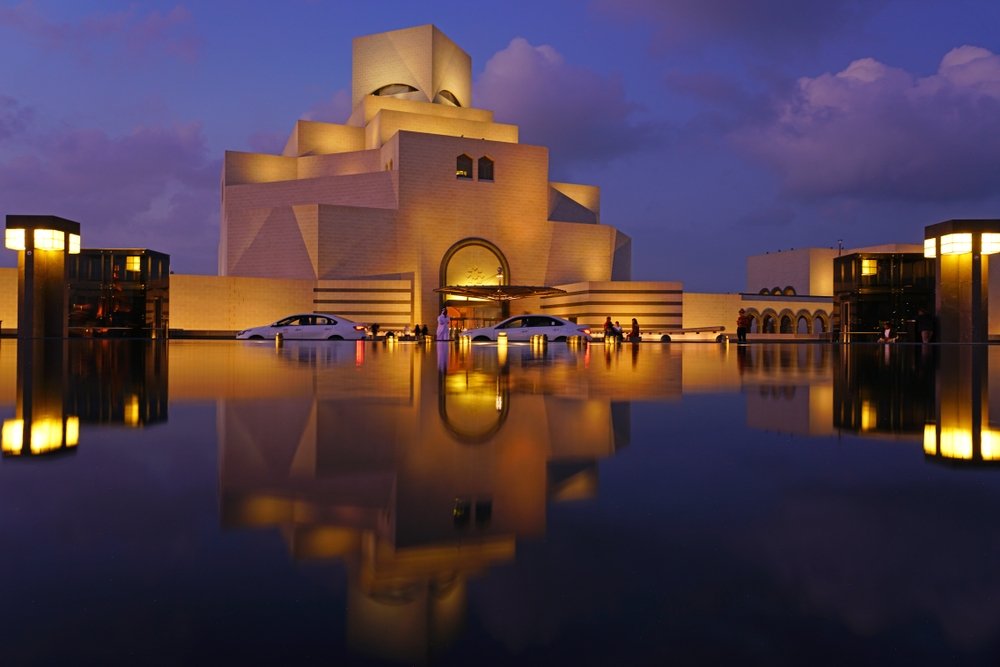 372243 A night view of the iconic Museum of Islamic Art, designed by I. M. Pei, located in Doha, Qatar, Dec. 11, 2019. (Shutterstock Photo)