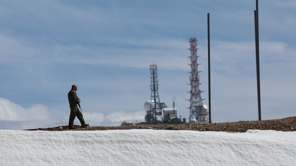 An Israeli soldier stands guard near an army base on Mount Hermon, the Israeli-annexed Golan Heights, Syria, March 4, 2025. (EPA Photo)