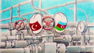 "The recent connection of Türkiye’s gas network to Azerbaijan’s Nakhchivan exclave, inaugurated by President Erdoğan and President Aliyev, underscores the ability to deliver innovative solutions that enhance regional energy resilience." (Illustration by Erhan Yalvaç)