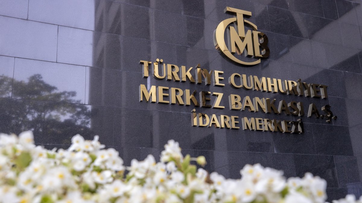 The logo of the Central Bank of the Republic of Türkiye (CBRT) at the entrance of the bank's headquarters in Ankara, Türkiye, July 28, 2022. (AA Photo)