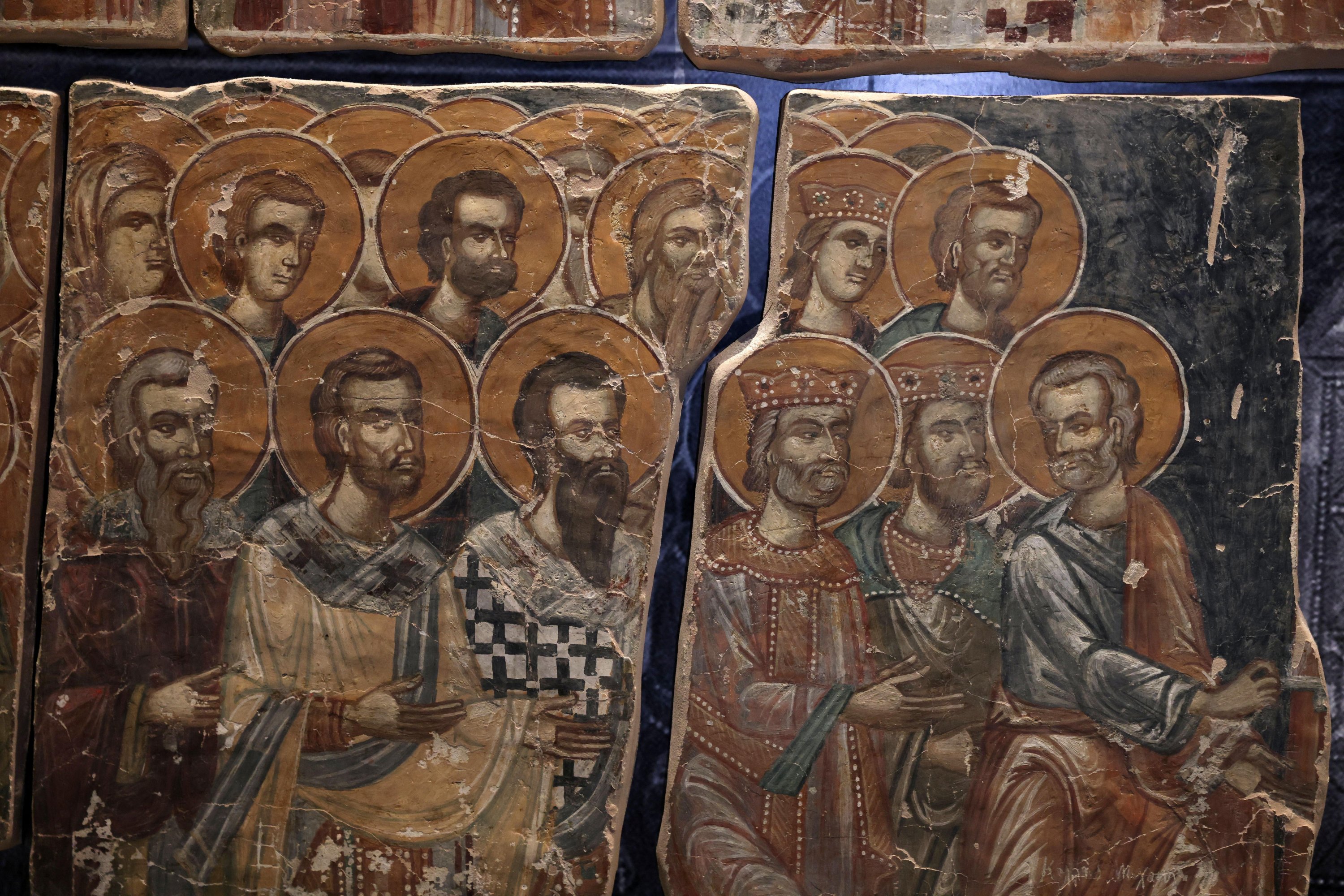 374110 A wall painting of the Last Judgement, removed from the Antiphonitis Monastery in north Cyprus and cut into pieces by antiquities smugglers is displayed after it was recovered by Cyprus authorities at the Byzantine Museum in Nicosia, Cyprus, March 17, 2025. (Reuters Photo)