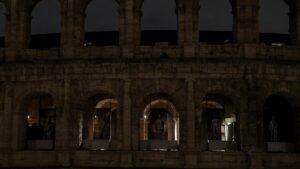 The Colosseum's lights are turned off before the environmental campaign Earth Hour, Rome, Italy, March 22, 2025. (EPA Photo)